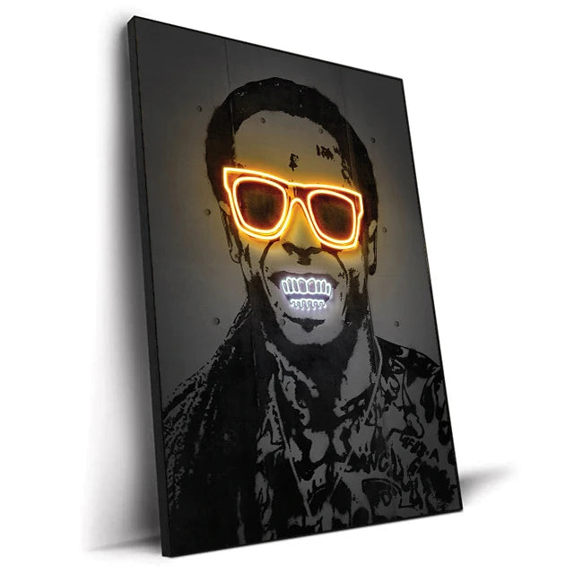 Canvas Print Art Poster Abstract Neon Design Rapper Star Canvas Paintings 2PAC Hip Hop Singers Poster Wall Art Bar Home Decor