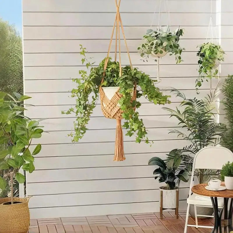 Macrame Plant Hanger 2X Hangable Planter Holder Trendy Boho Crochet Ceiling Home Decor Flower Pots Basket For Window And Porch