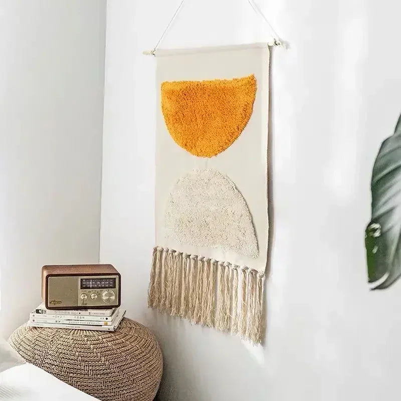 Macrame Wall Hanging Tapestry Nordic Cotton Tassel Handmade Woven Bohemian Geometric Canvas Cloth Home Living Room Boho Decor
