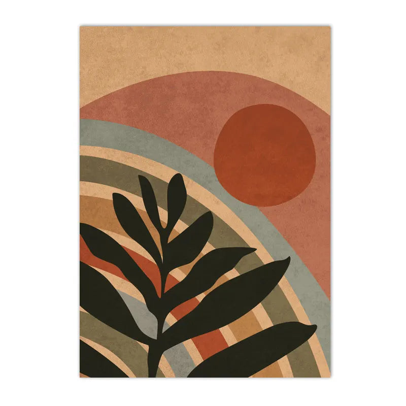 Mid Century Modern Orange Terracotta Boho Posters Wall Art Print Pictures Sun Canvas Painting Vintage Wall Poster Bedroom Decor