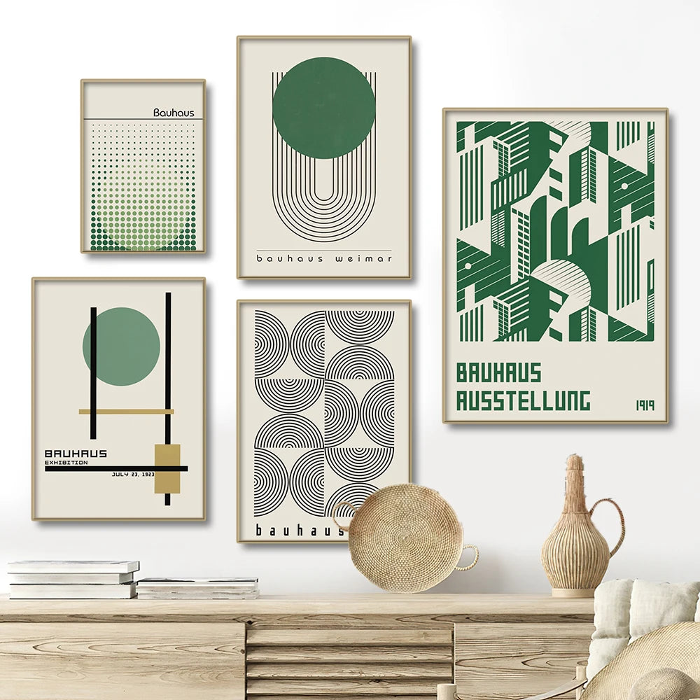 Bauhaus Green Color Block Lines Modern Minimalist Wall Art Posters Prints Canvas Painting Abstract Pictures Living Room Decor
