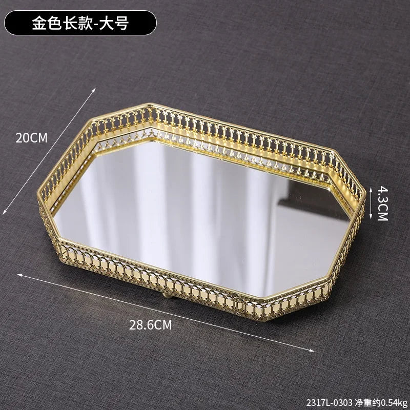Luxury Mirror Metal Tray Cafe Restaurant Home Entrance Storage Tray Sample Pose Decoration Props Trays Decorative