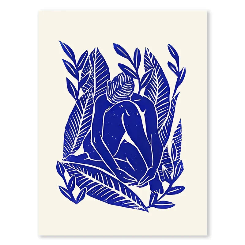 Abstract Line Face, Curve Striped Girl, Vase, Bird Canvas Painting Poster  for Home Decor  Living Room Wall Art for Bed Room