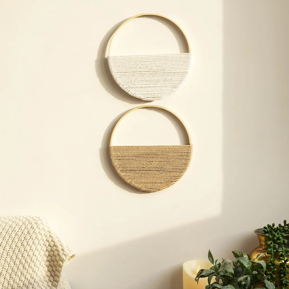2 Pcs Macrame Wall Hanging Macrame Dream Catcher with Bamboo Boho Wall Decor Aesthetic Home Decorations Bedroom Living Room Gift