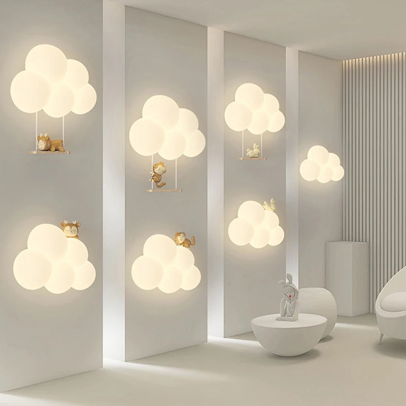 Monkey Light Cartoon Animal Wall Lamp White Cloud Sconce Nursery Room Night Light Children's Bedroom Bedside Lamp Eye Protection