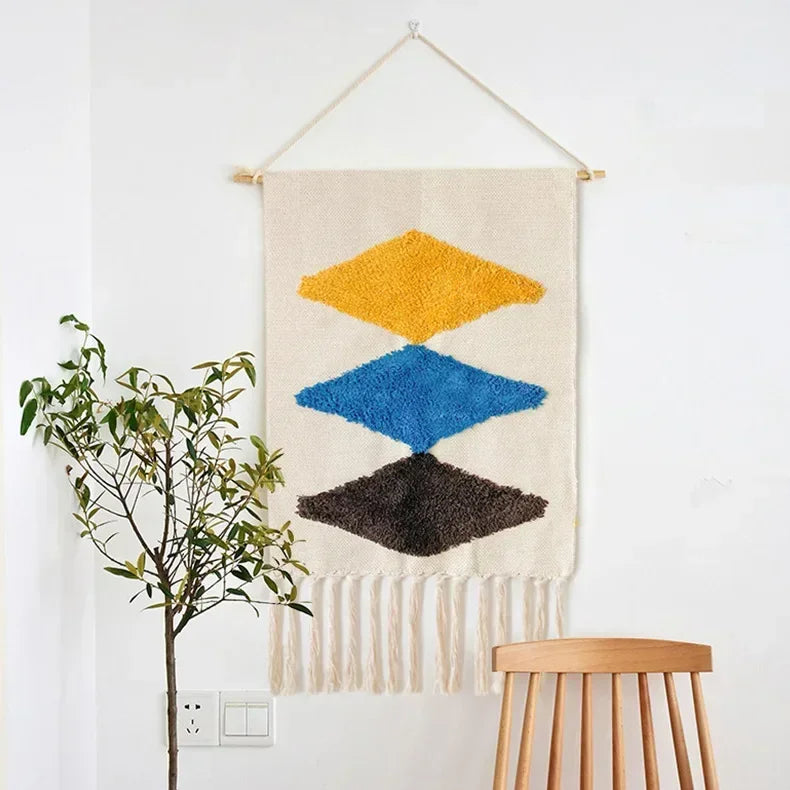 Macrame Wall Hanging Tapestry Nordic Cotton Tassel Handmade Woven Bohemian Geometric Canvas Cloth Home Living Room Boho Decor