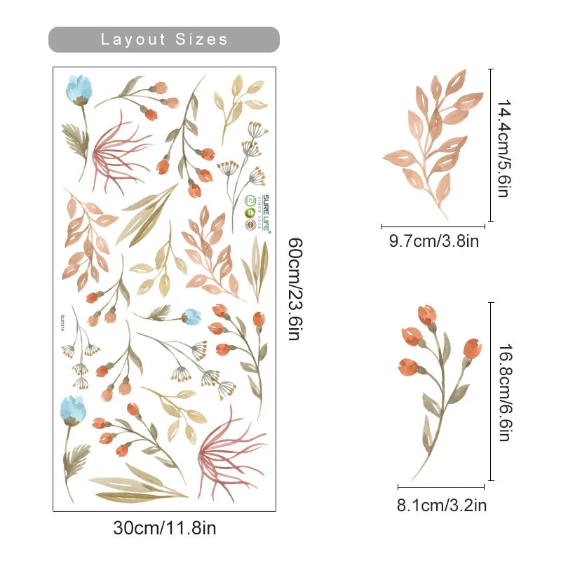 Boho Flowers Wall Stickers Child Watercolor Bedroom Living Room Home Decor Art Eco-frienly Removable Decals PVC Murals