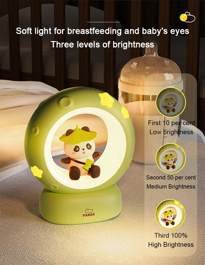 LED Night Light Panda Astronaut Bedside Sleeping Night Lights USB charging Silicone Children Gife Eye Protection Lamp Lighting