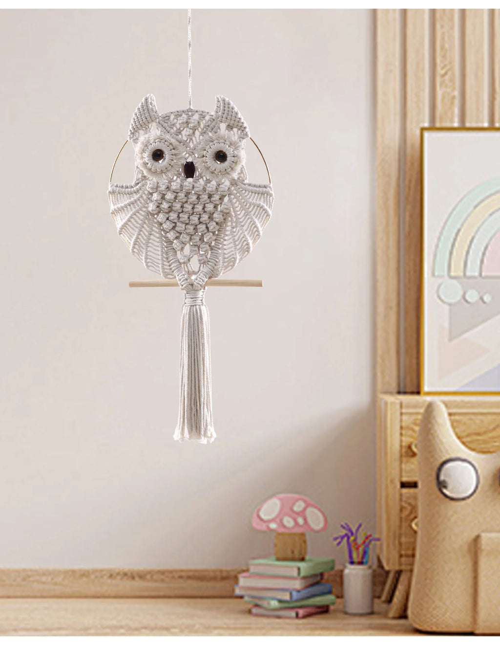 Boho Owl Macramé Wall Hanging Handwoven Lace Tapestry Natural Fiber Bohemian Room Decor Artisan Crafted Accent Piece