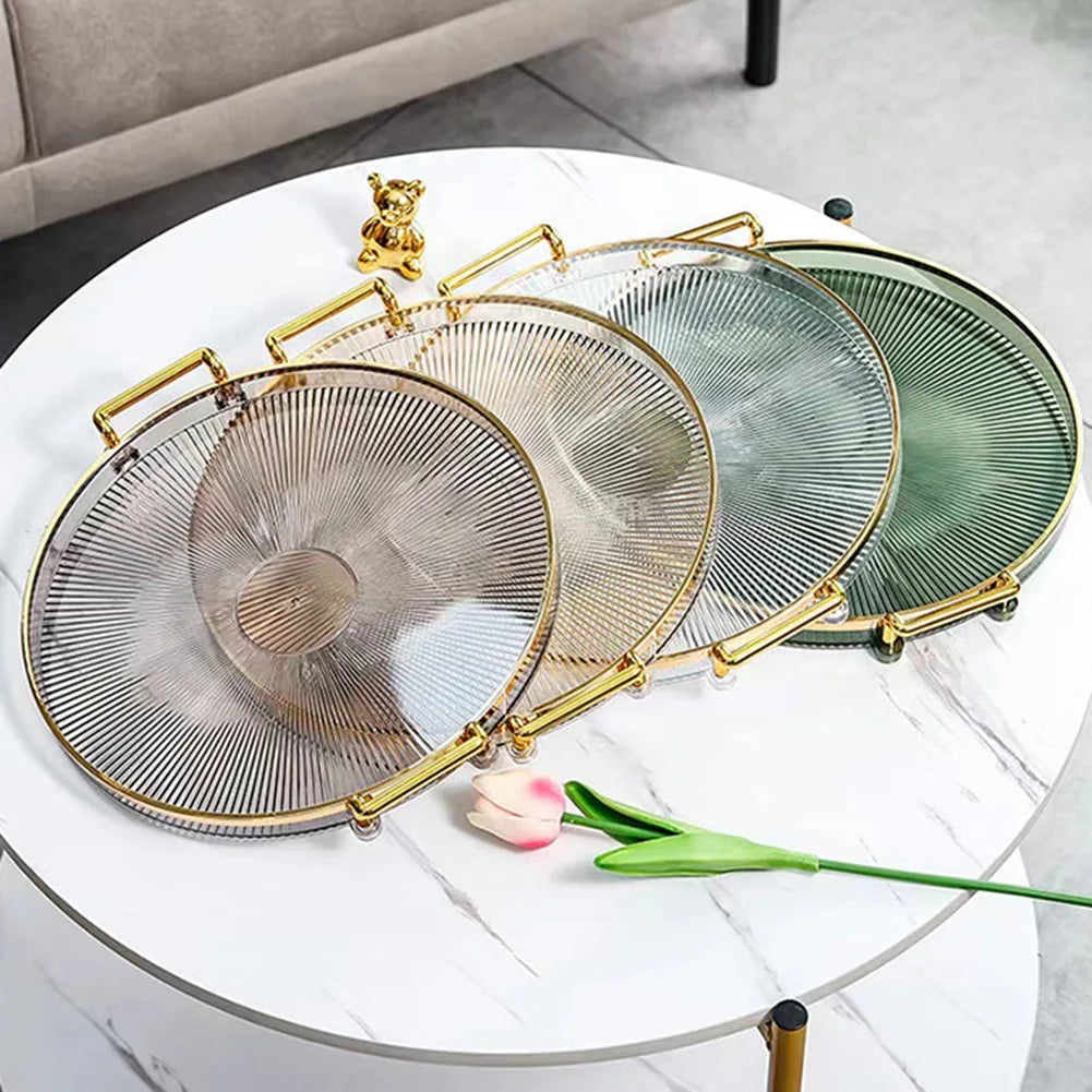 Luxury Storage Tray With Golden Handle Household Tea Dessert Fruit Storage Tray Plate Dinner Plate for Living Room Kitchen