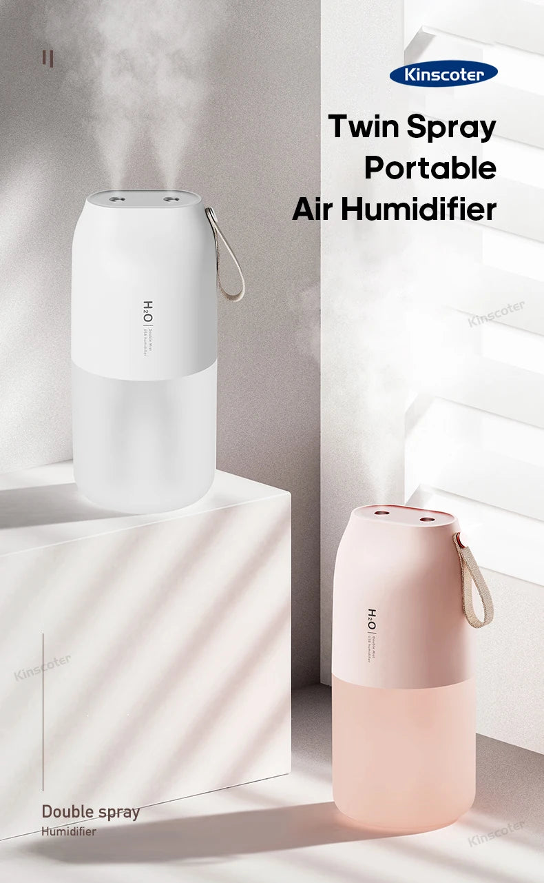 Cordless Rechargeable Air Humidifier 2000mAh Wireless Cool Mist Diffuser Car Home Ultrasonic Humidifier with Warm Nightlight