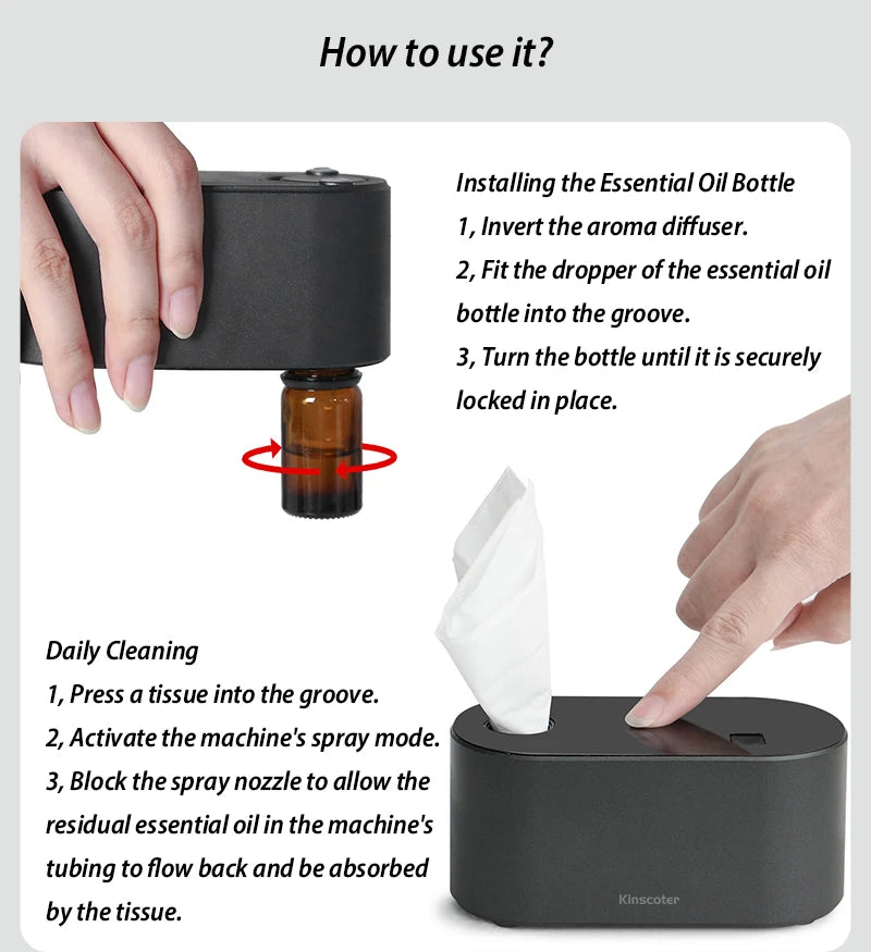 KINSCOTER Premium Portable Waterless Aroma Diffuser Compact Essential Oil Nebulizer Ideal Scent Machine for Gifting