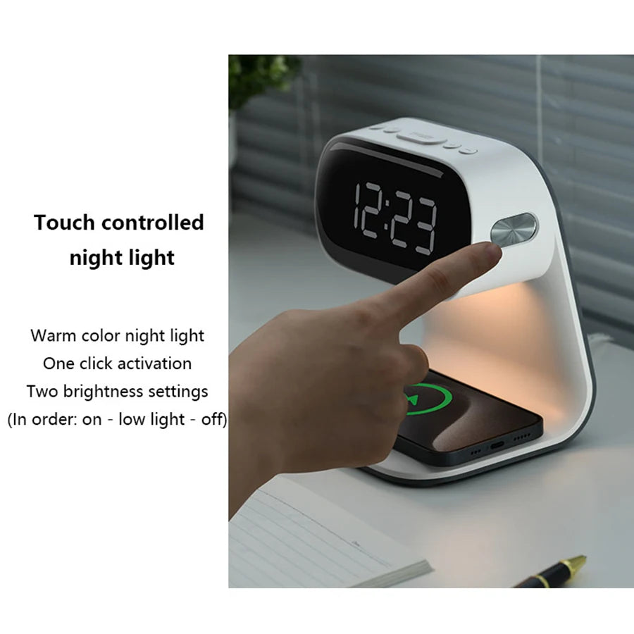1pc new multi-functional LED warm light night light alarm clock - support mobile phone wireless charging - suitable for living r