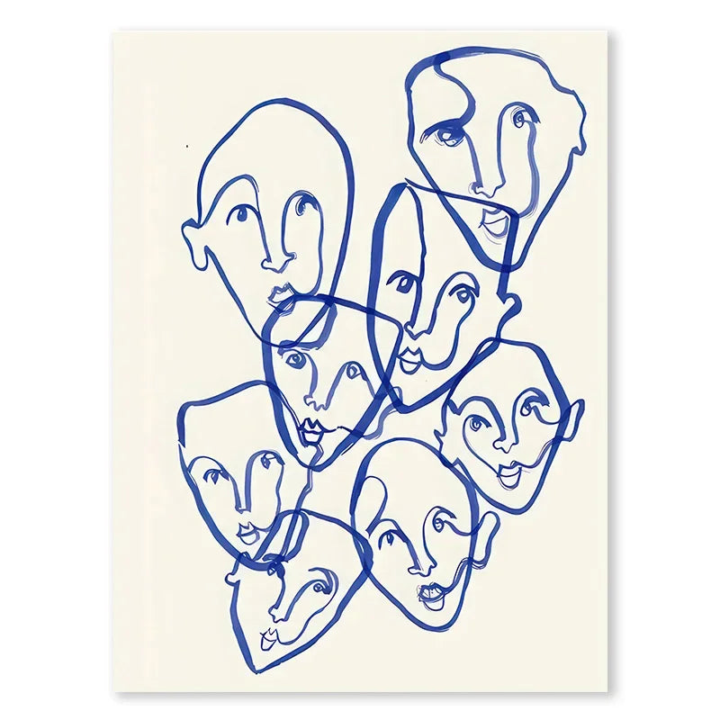 Abstract Line Face, Curve Striped Girl, Vase, Bird Canvas Painting Poster  for Home Decor  Living Room Wall Art for Bed Room