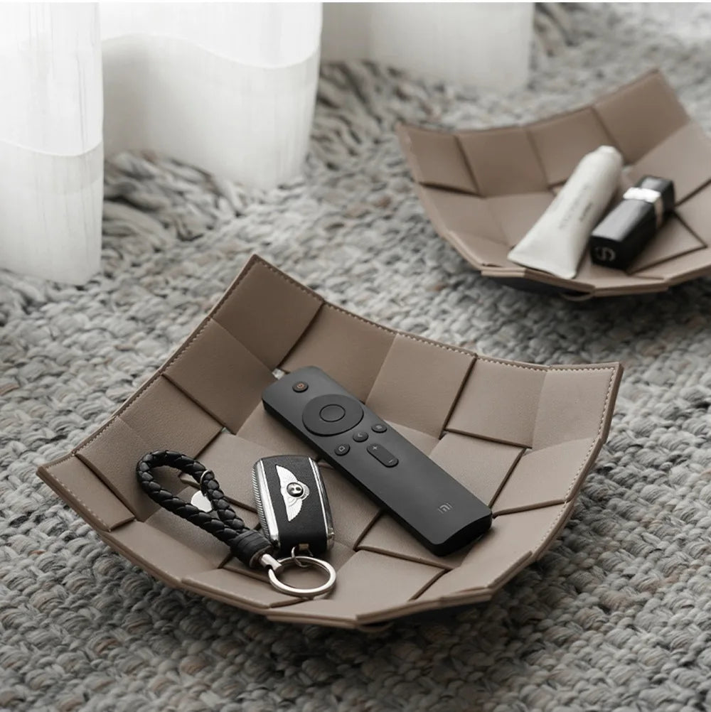 1 Piece Leather Storage Tray Home Appliances Tray Leather Living Room Desktop Woven Storage Tray Trays Decorative  Jewelry Dish