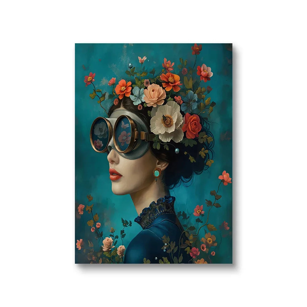 3pcs Nordic Boho Fashion Glasses Woman with Flowers Wall Art Canvas Painting Butterfly Girl Portrait Poster Prints Mural Picture