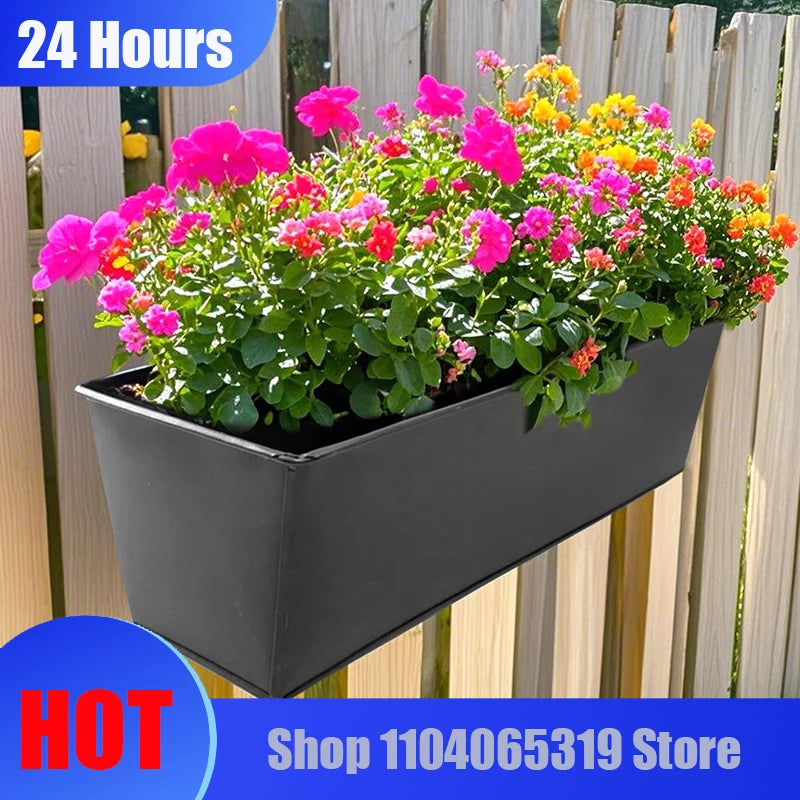 Rectangular Flower Pot with Drainage Holes Outdoor Plant Hanging Pot Rectangular Railing Planter Box Set for Balcony for Herbs