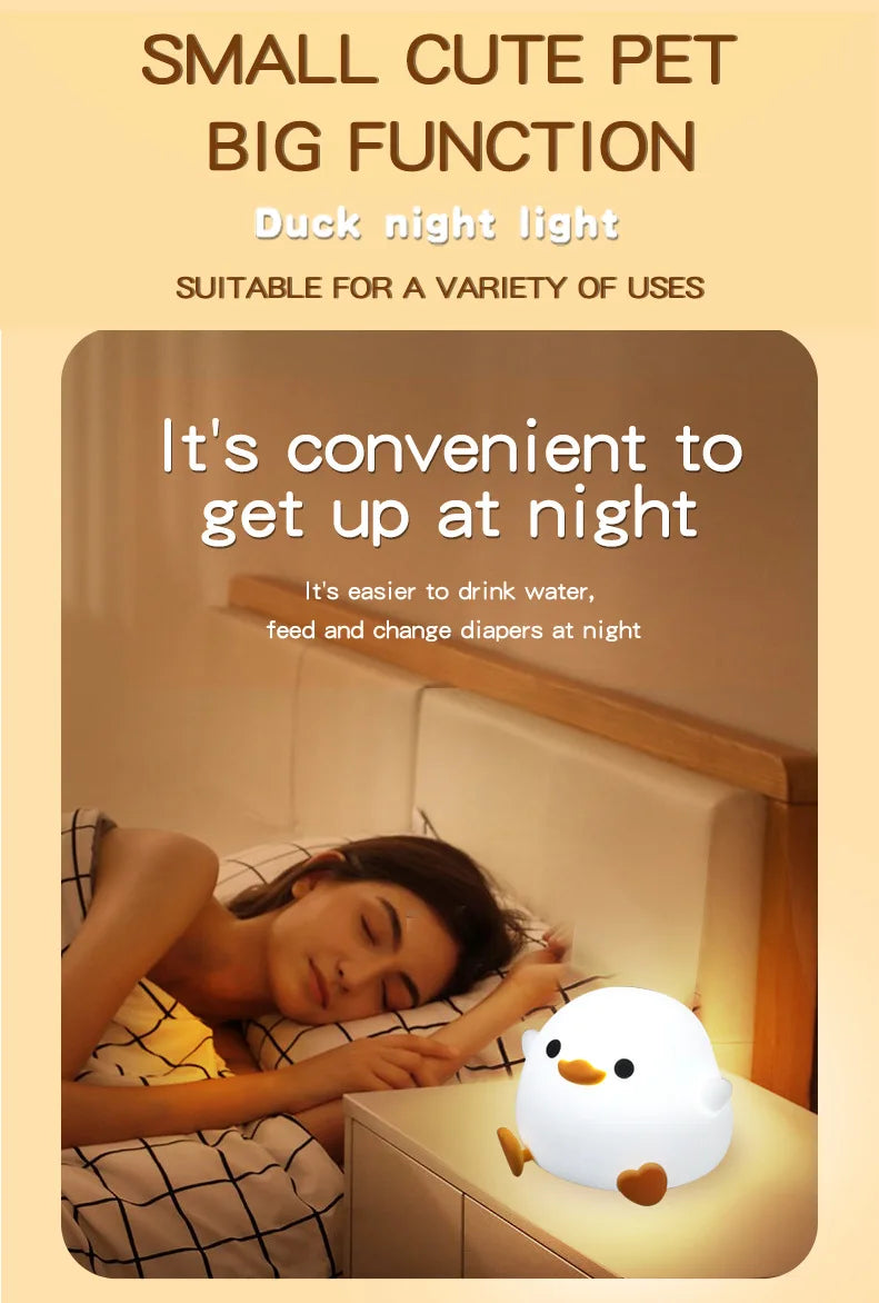 LED Night Light Cute Duck Cartoon Animals Decor Silicone Lamp for Children Kid Touch Sensor Timing USB Rechargeable for Birthday