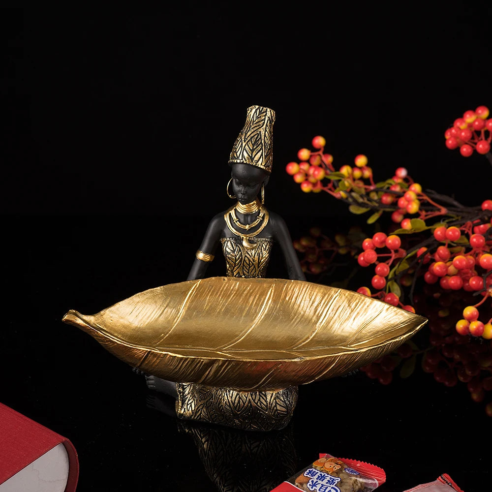 Vilead Black Woman Tray Entrance Porch Decoration Key Candy Holder Container Table Luxury Modern Home Living Room Decor Resin