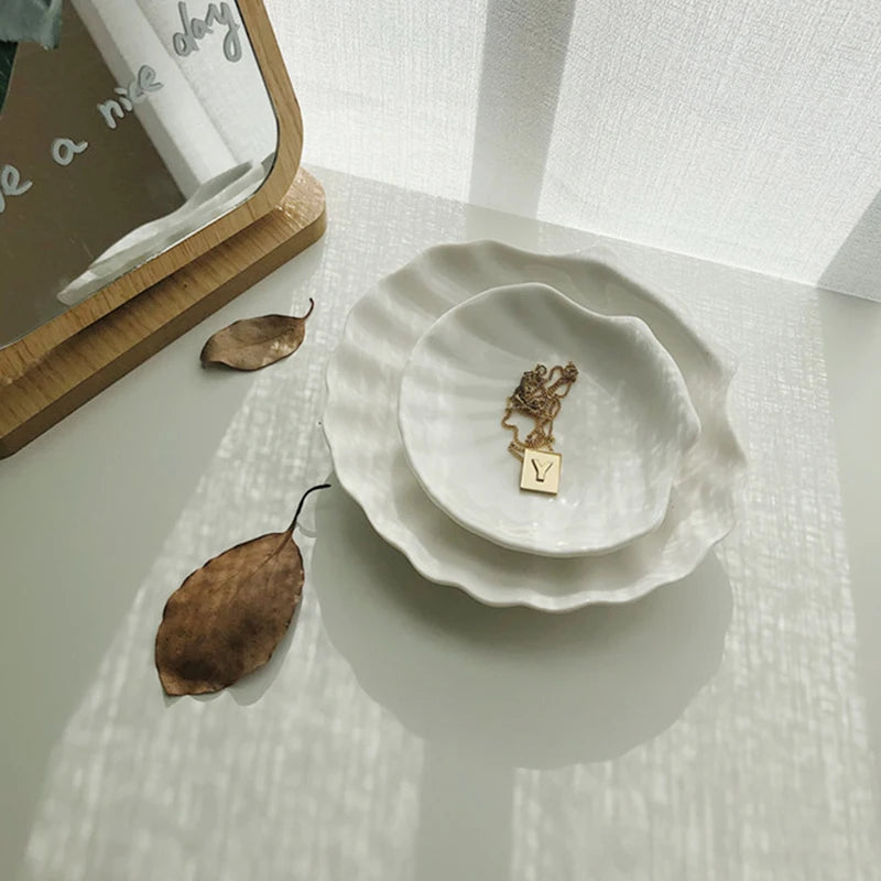 Shell Shaped Jewelry Storage Trays  Trays White Ceramic Plate Storage Dishes Ring Earings Plate Home Decorative Tray Design