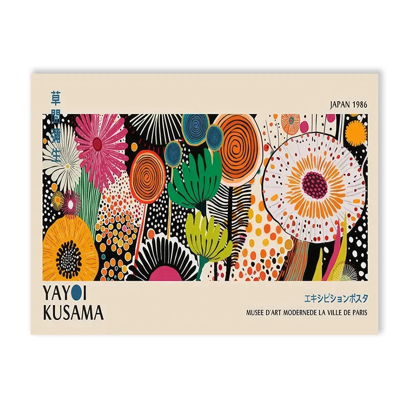 Abstract Yayoi Kusama Flower Exhibition Art Poster Vintage Japanese Print Canvas Painting Modern Room Large Size Wall Home Decor