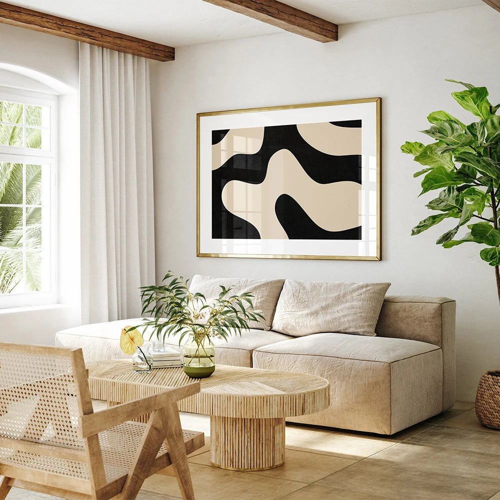 Modern Abstract Line Beige Black Minimalist Posters Prints Canvas Painting Wall Art Pictures Living Room Home Decoration