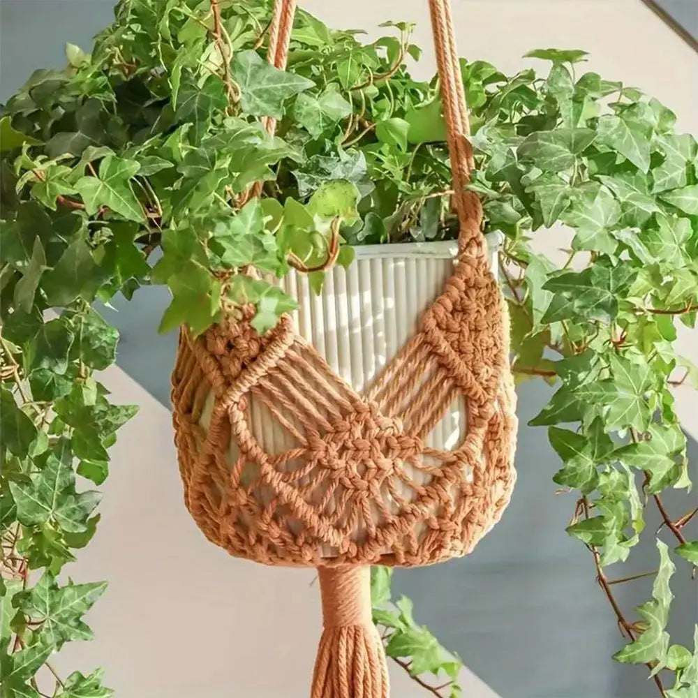 Macrame Plant Hanger 2X Hangable Planter Holder Trendy Boho Crochet Ceiling Home Decor Flower Pots Basket For Window And Porch