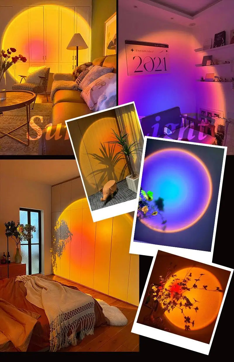 APP Remote Control 360 Degree Rotation Sunlight Lamp Projector with 16 color 4 Modes Rainbow Sunset Light