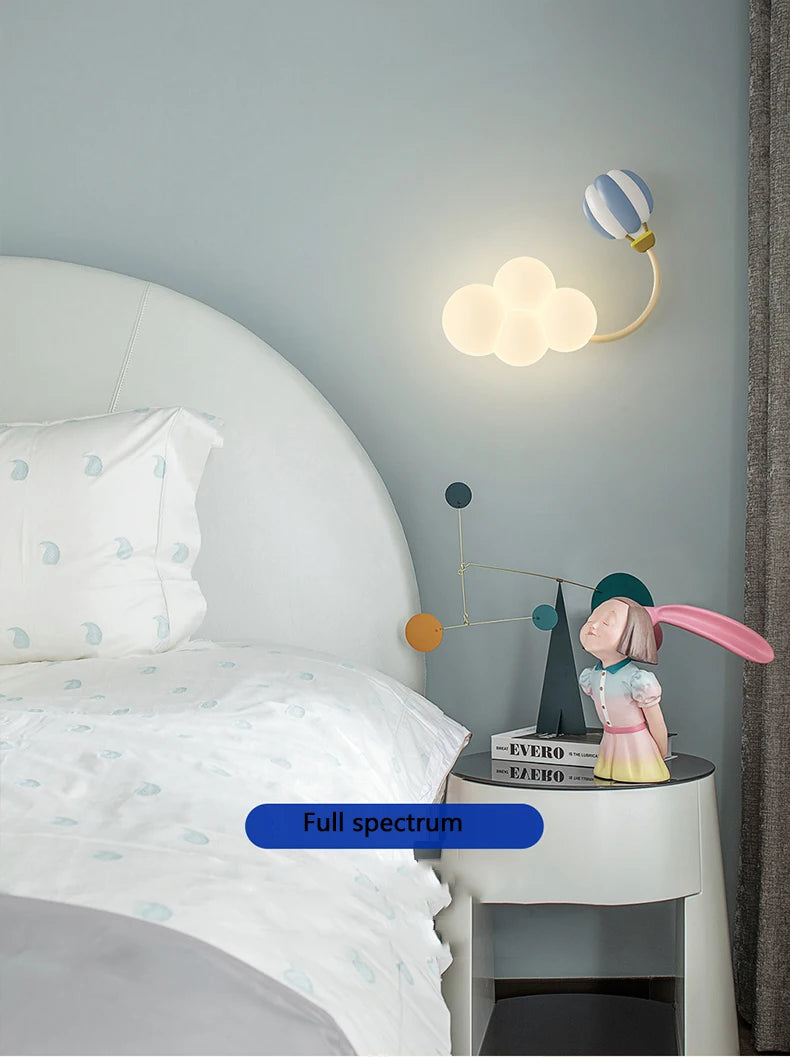 Cartoon Airplane Wall Lights PE Lampshade Star Rainbow Kite Hot air balloon Cloud Night Light Children Bedroom Bedside Wall Lamp