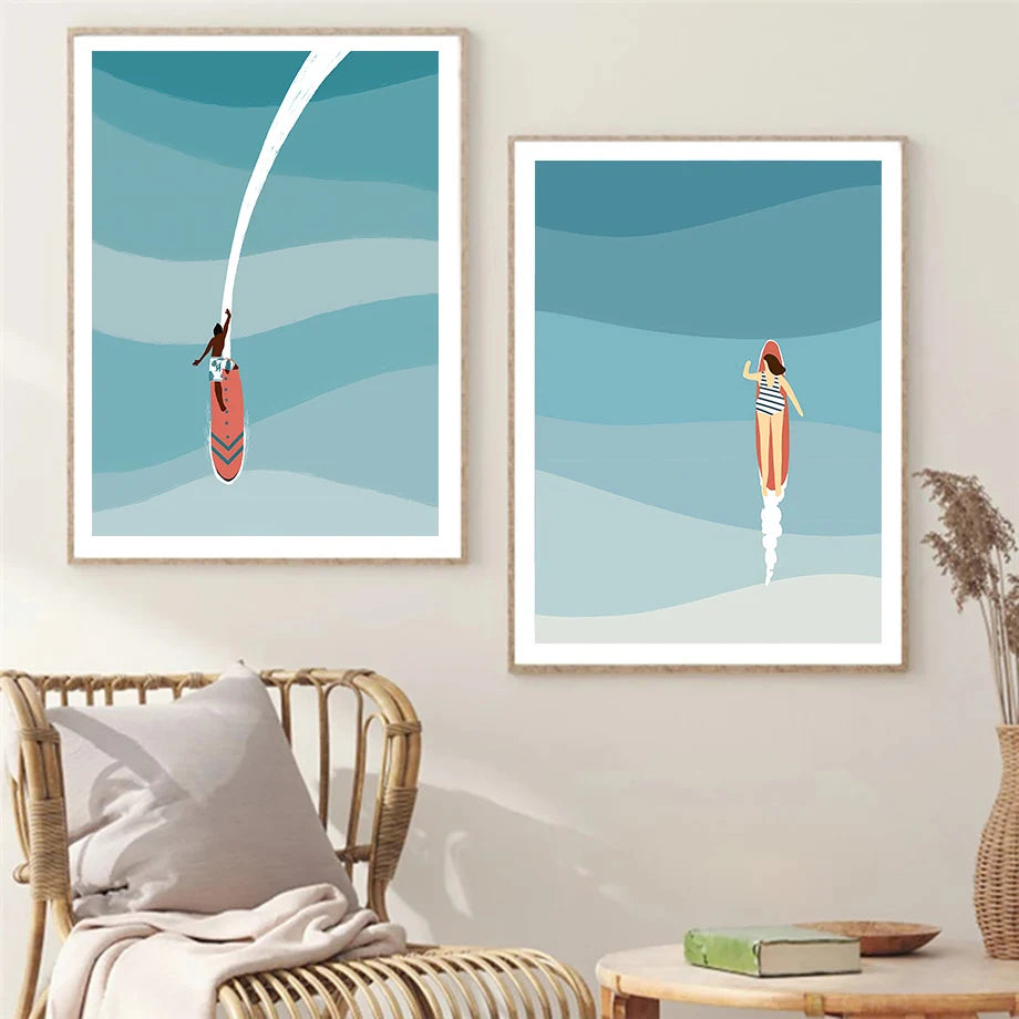 Abstract minimalist Sea Beach Surfboard Mountain Posters And Prints Wall Art Canvas Painting Wall Pictures For Living Room Decor