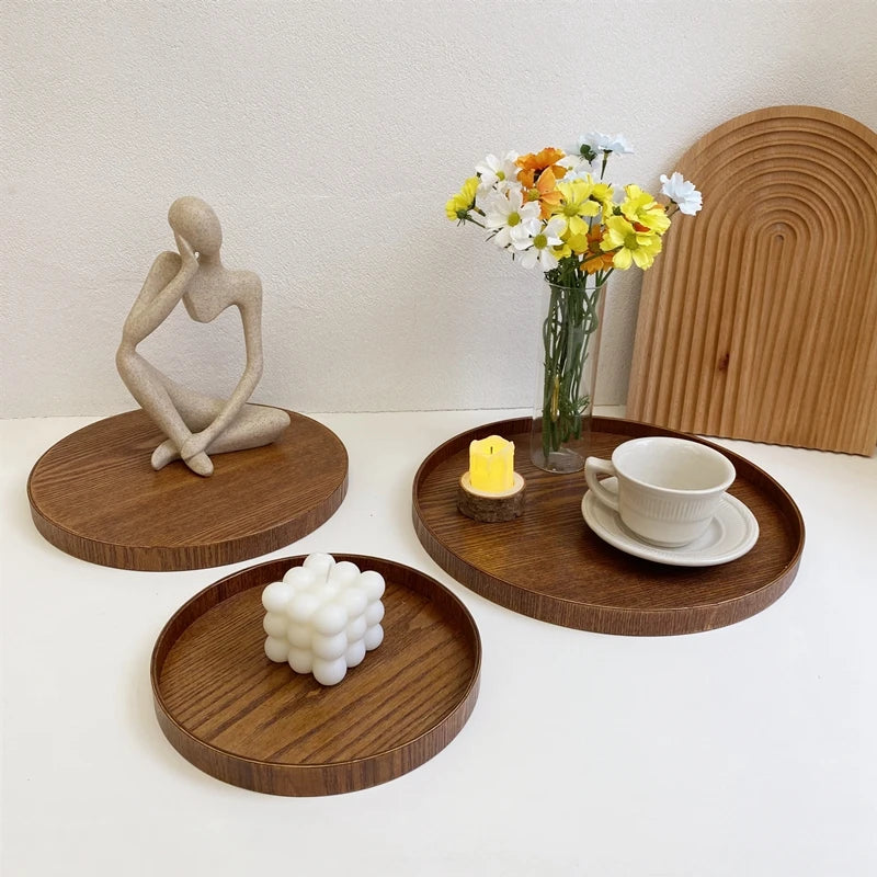 Table Decoration Tray Wooden Round Tray Decorative Trays Snack Plate Sundries Display Organizer Desktop Decorative Plate