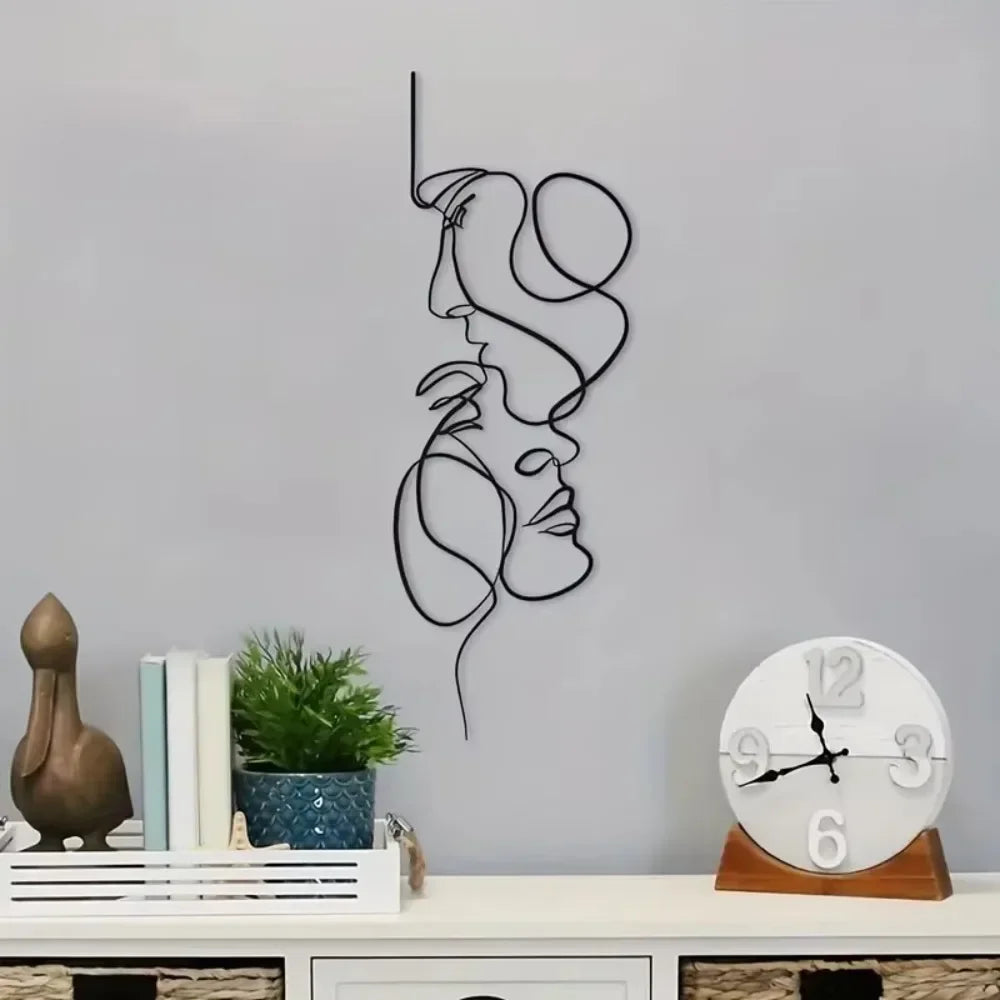Facial Line Wall Decoration: Stylish Metal Wall Art, Abstract Iron Wall Sculpture for Modern Black Home Hanging Decor