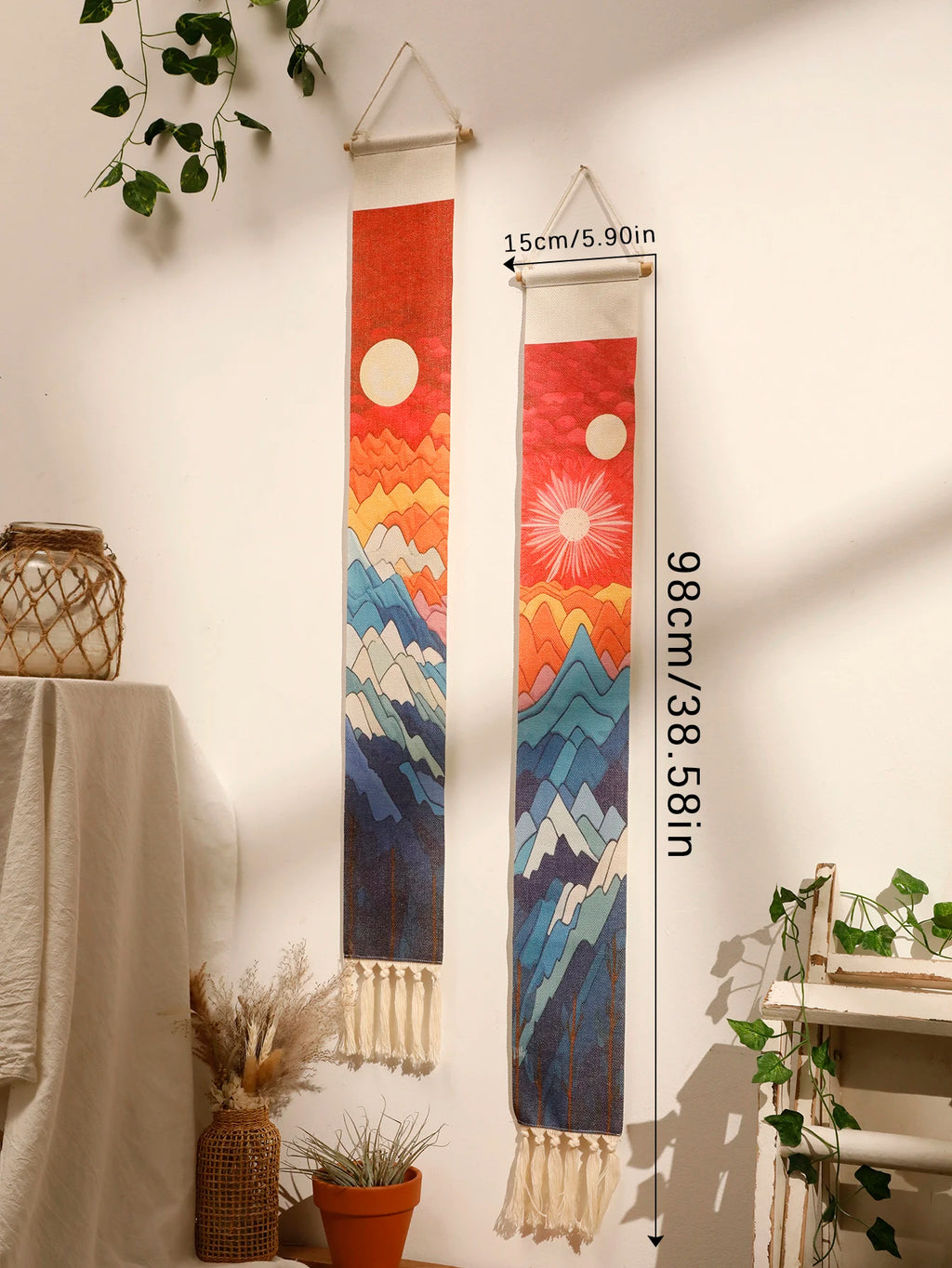 Macrame Tapestry Sunset Sunrise Handmade Wall Tapestries Boho Art Home Decoration Wall Hanging for Living Room Bedroom Ornament