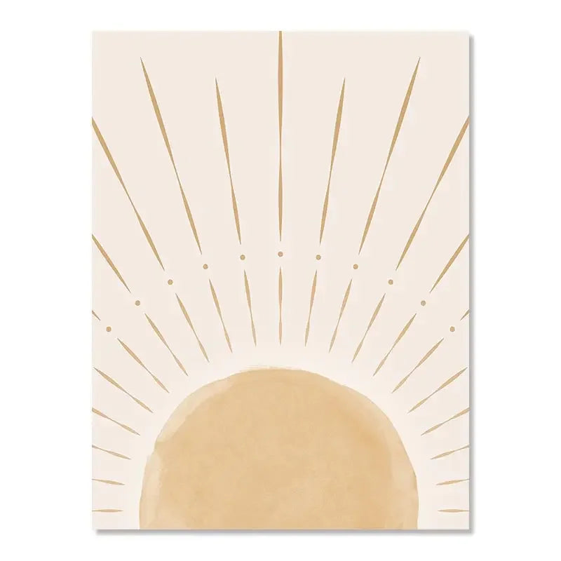 Boho Wall Art Yellow Sun Rising on the Horizon Geometric Nature Illustrations Line Art Wall Mid Century Modern Posters and Print