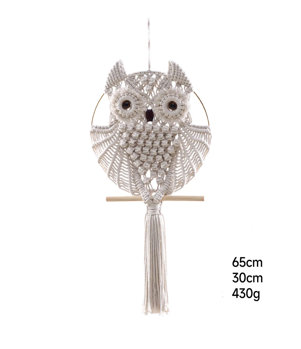 Boho Owl Macramé Wall Hanging Handwoven Lace Tapestry Natural Fiber Bohemian Room Decor Artisan Crafted Accent Piece