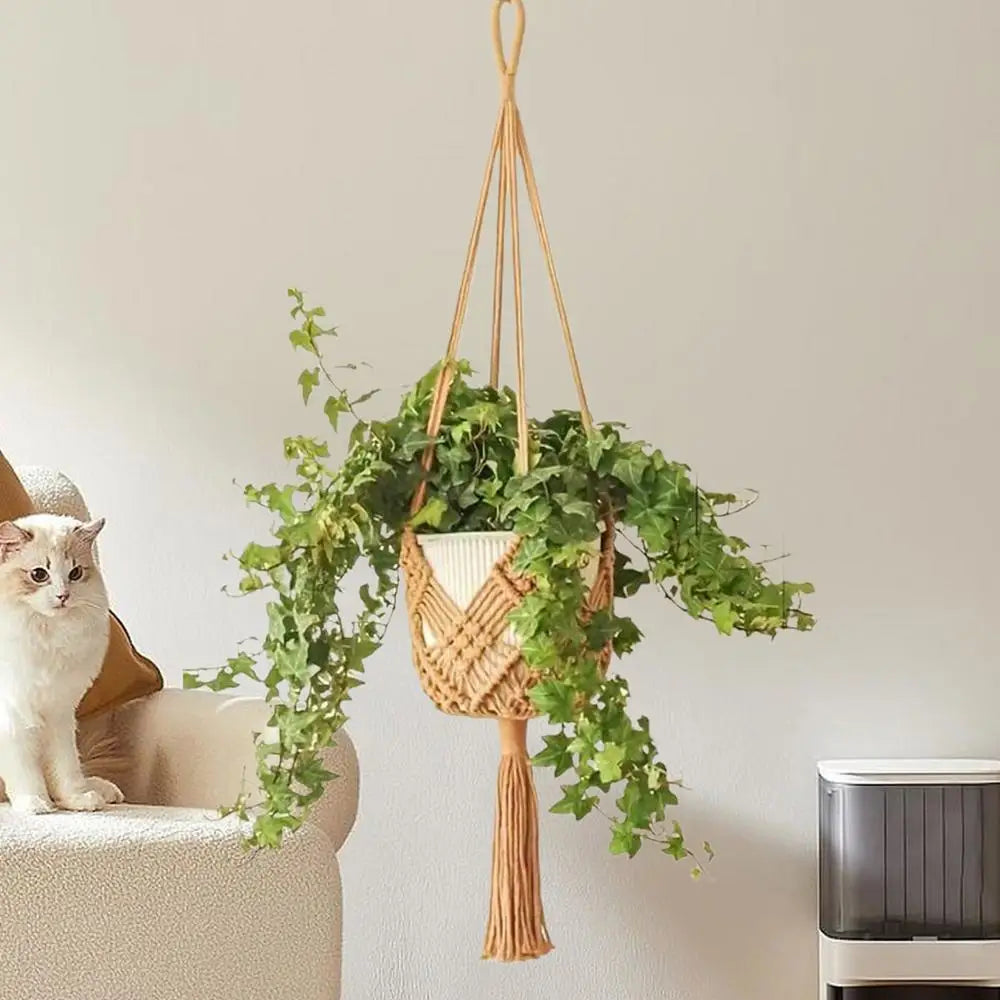 Macrame Plant Hanger 2X Hangable Planter Holder Trendy Boho Crochet Ceiling Home Decor Flower Pots Basket For Window And Porch