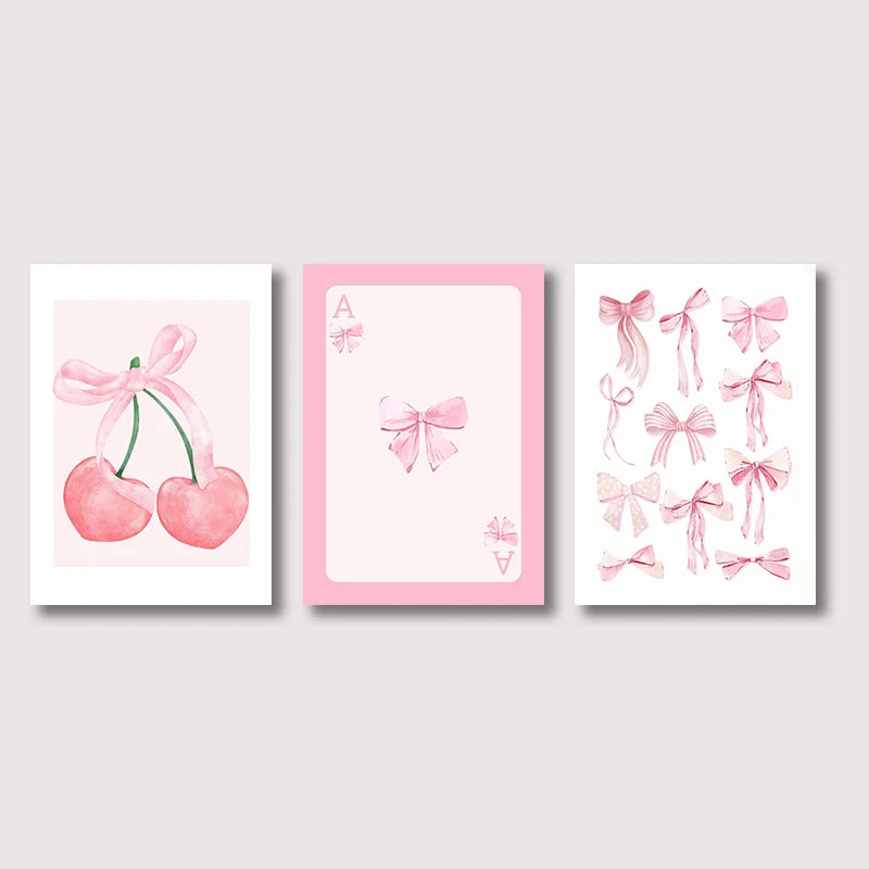 Trendy Pink Bows Poster Wall Art Set of 3 Preppy Posters College Apartment Decor Watercolor Bows Print Room Bedroom Wall Decor