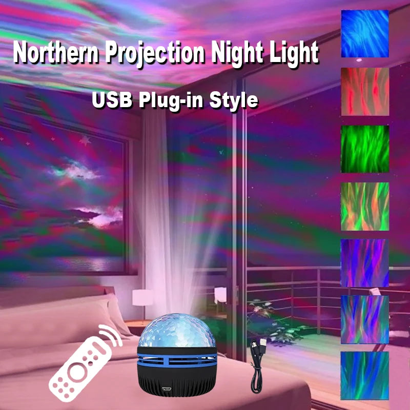 LED Northern Lights Night Light RGB Projection Lamp USB Plug-in Use Remote Control Projection Night Lamp for Home Bedroom Decor