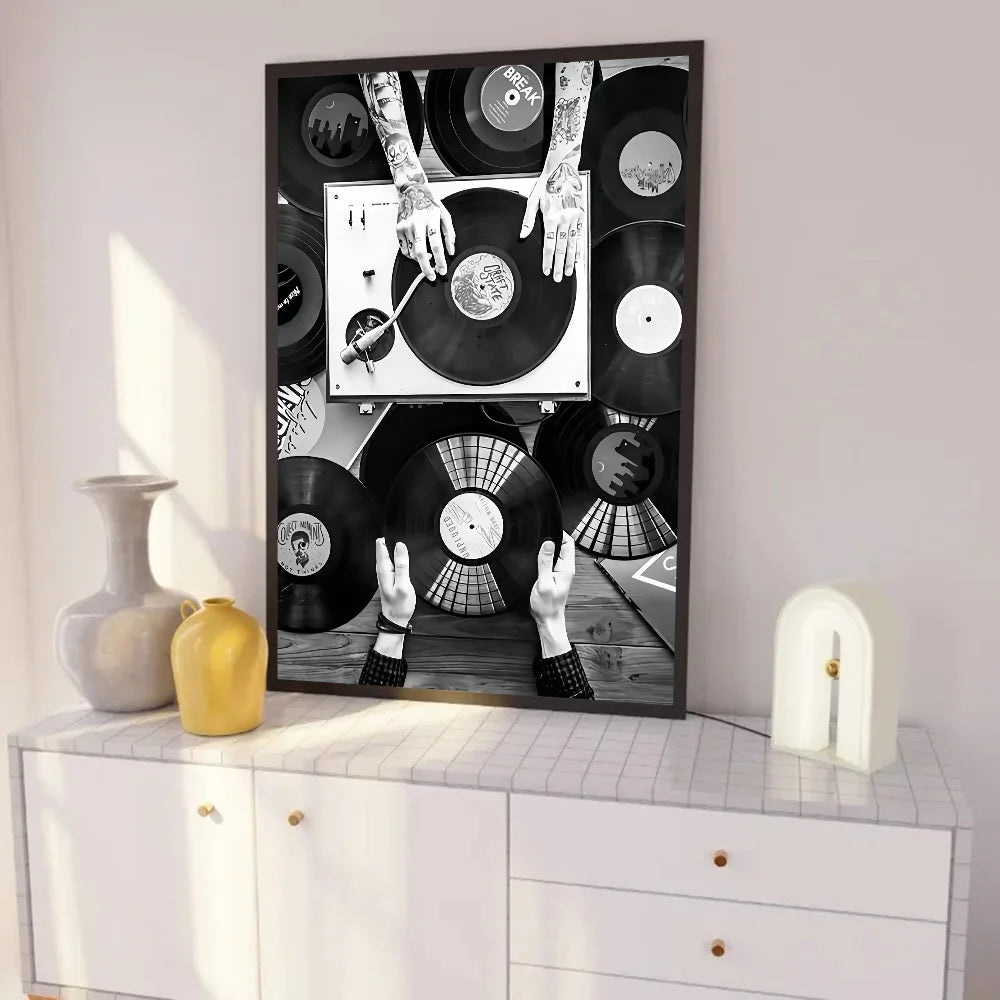 Nordic Vintage Vinyl Records Poster Self-adhesive Art Waterproof Paper Sticker Coffee House Bar Room Wall Decor