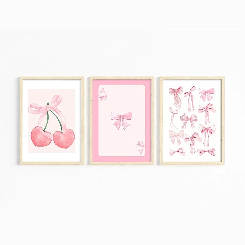 Trendy Pink Bows Poster Wall Art Set of 3 Preppy Posters College Apartment Decor Watercolor Bows Print Room Bedroom Wall Decor