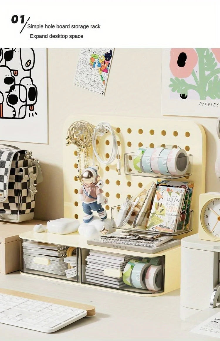 Kawaii Hook Drawer Type Hole Board Small Card Stand Display Desktop Idol Storage Box Desk Stationery Organization Storage Rack