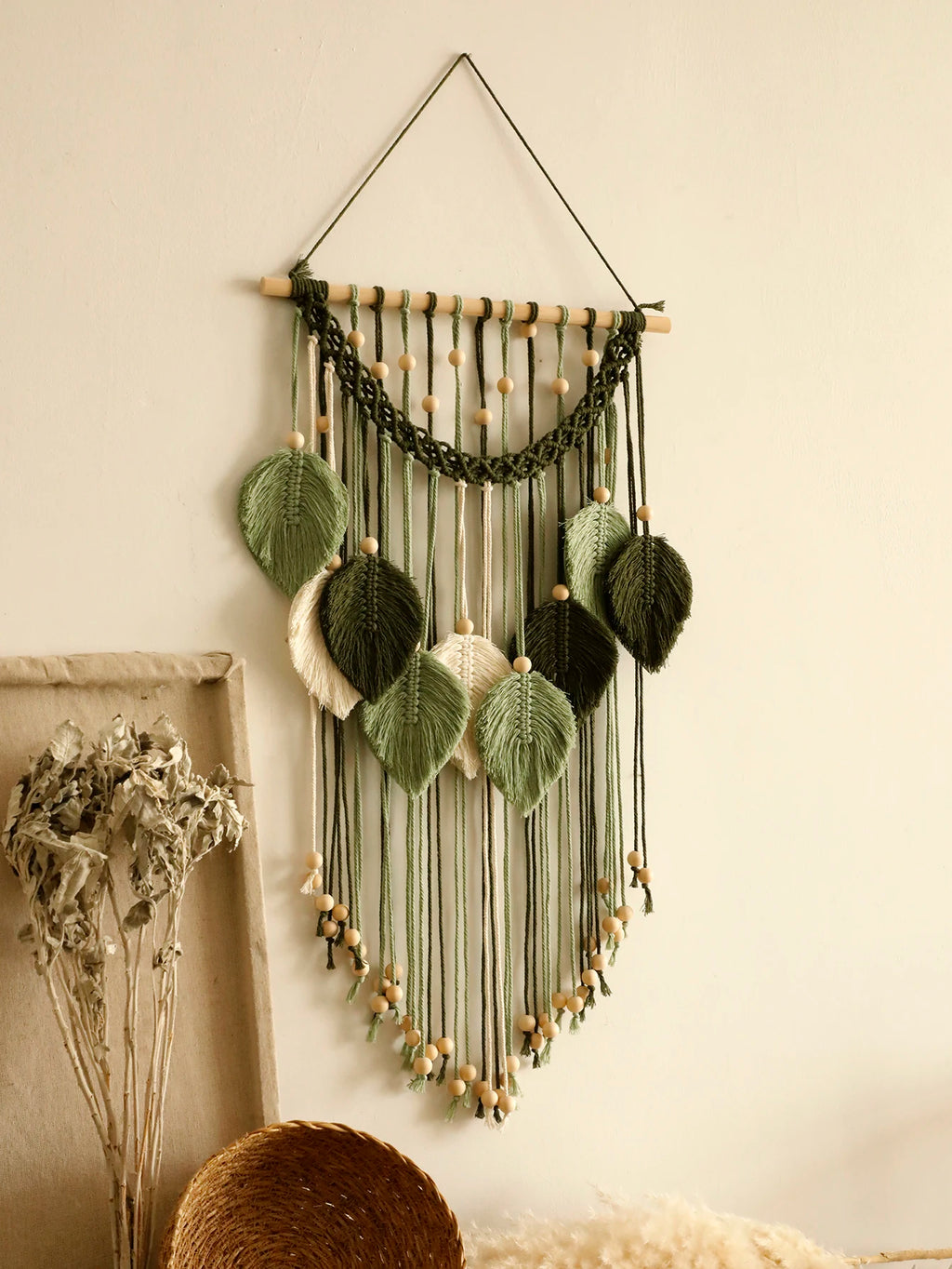 Leaf Macrame Tapestry Brown Green Wall Tapestry Boho Home Decoration Macrame Wall Hanging Home Living Room Decors Aesthetic Gift