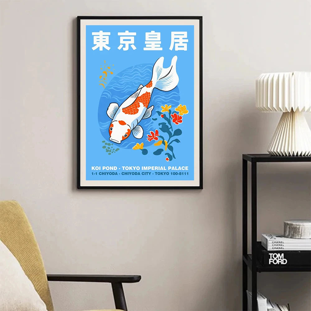Japan Aesthetic Abstract Koi Fish Tokyo Jazz Octopus Posters and Prints Canvas Printing Wall Art Picture for Living Room Decor