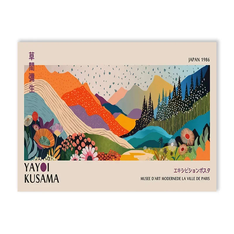 Abstract Yayoi Kusama Flower Exhibition Art Poster Vintage Japanese Print Canvas Painting Modern Room Large Size Wall Home Decor