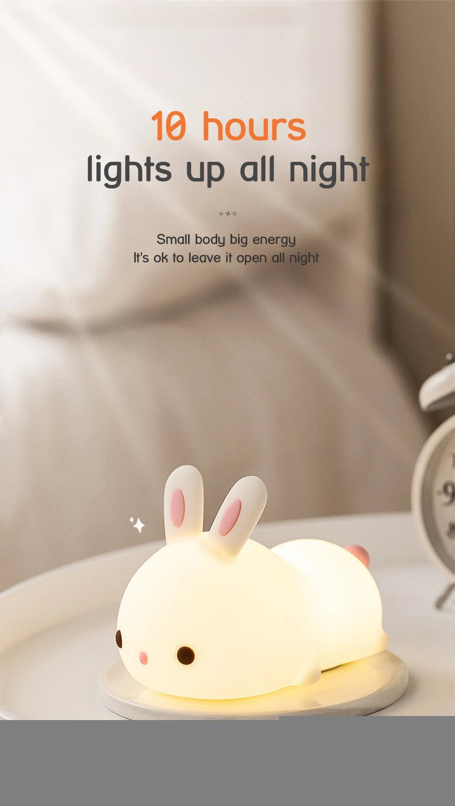 Touch Sensor RGB LED Rabbit Night Light 16 Colors USB Rechargeable Silicone Bunny Lamp for Children Baby Toy Festival Gift