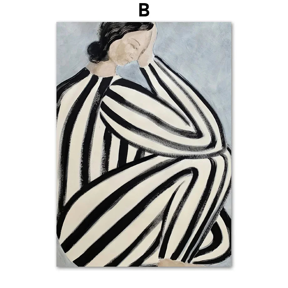 Scandinavian Abstract Wall Art Geometric Lines Pajama Girl HD Canvas Poster Prints Home Bedroom Living Room Decoration