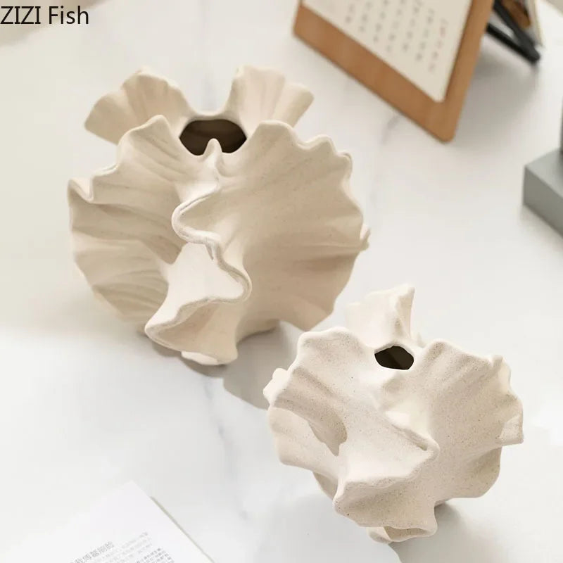 Creative Irregular Wrinkle Vase Abstract Crafts Ceramic Flower Pots Desk Decoration Porcelain Flowers Arrangement Floral Vases