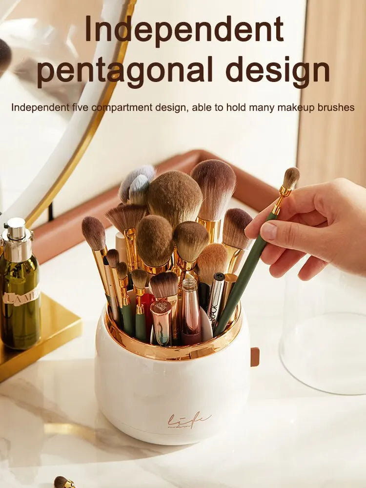 1PC Makeup Brush Storage Bucket Dustproof Hose Cover Partition Can Rotate The Pen Holder Transparent Box Desktop