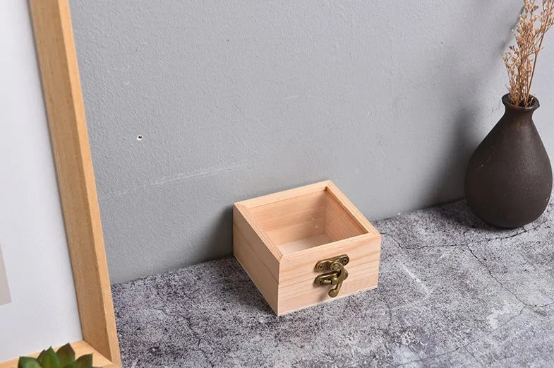 Wooden Square Hinged Storage Boxes Craft Gift Storage Container Dust Jewelry Box Desktop Organizer Wooden Gift Box