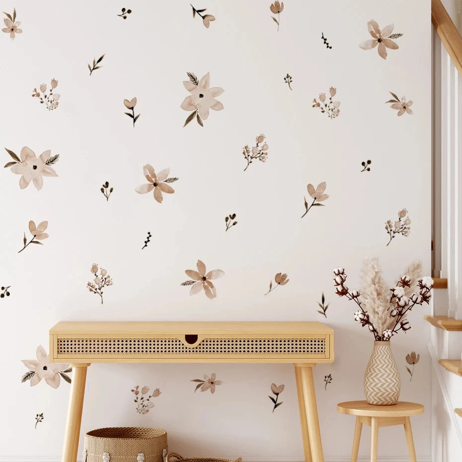 Boho Flowers Wall Stickers Child Watercolor Bedroom Living Room Home Decor Art Eco-frienly Removable Decals PVC Murals
